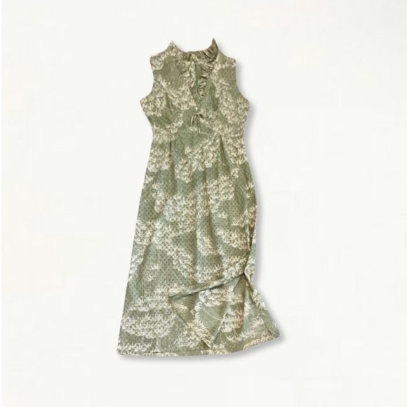 Vintage 1960s Mary Martin Florida Green Sleeveless Long Dress with Gold Detail - Picture 11 of 13